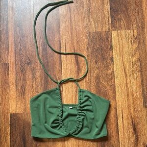 NEVER WORN Green Crop Tank Top with Ruched Tie Front